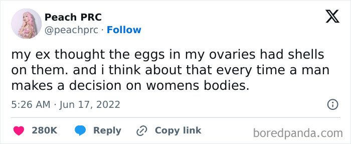 Tweet by Peach PRC highlighting misconceptions about women's anatomy.