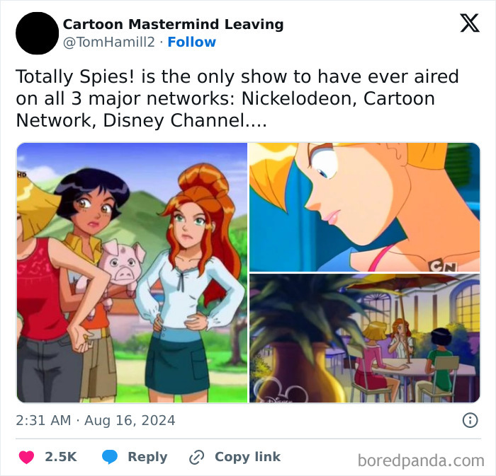 Old cartoons meme featuring Totally Spies, showcasing scenes from the show aired on major networks.