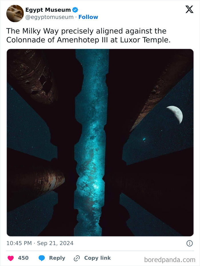 Milky Way aligned over ancient Egyptian colonnade at Luxor Temple.