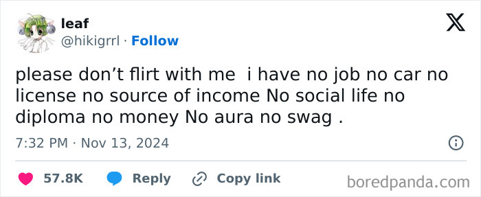 Tweet humorously listing financial struggles, highlighting broke-people-jokes.