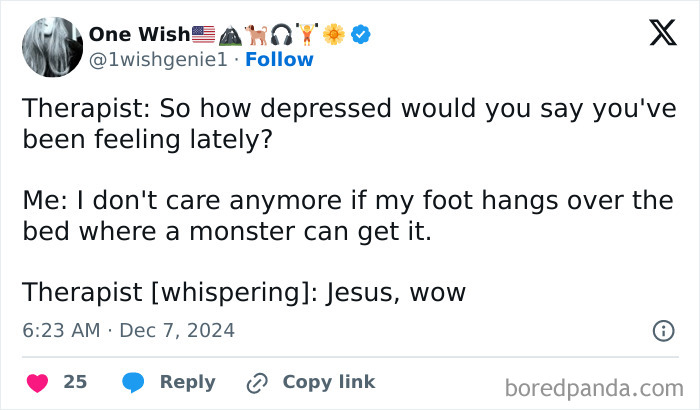 Text meme from Diary Introverts about therapy, featuring a humorous conversation on fears and depression.