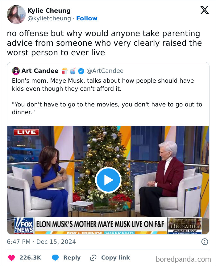 Tweets highlighting facepalm moments with comments on parenting advice and choices by a famous mother.