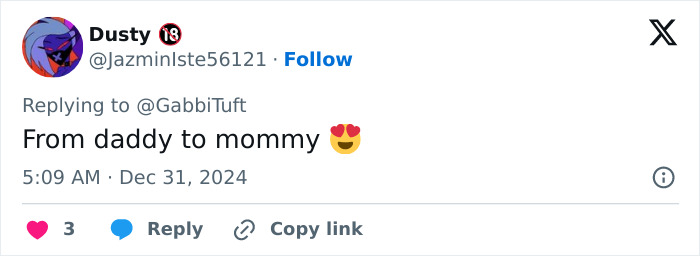 Social media post with the text "From daddy to mommy" featuring a heart emoji, related to WWE star's transition.