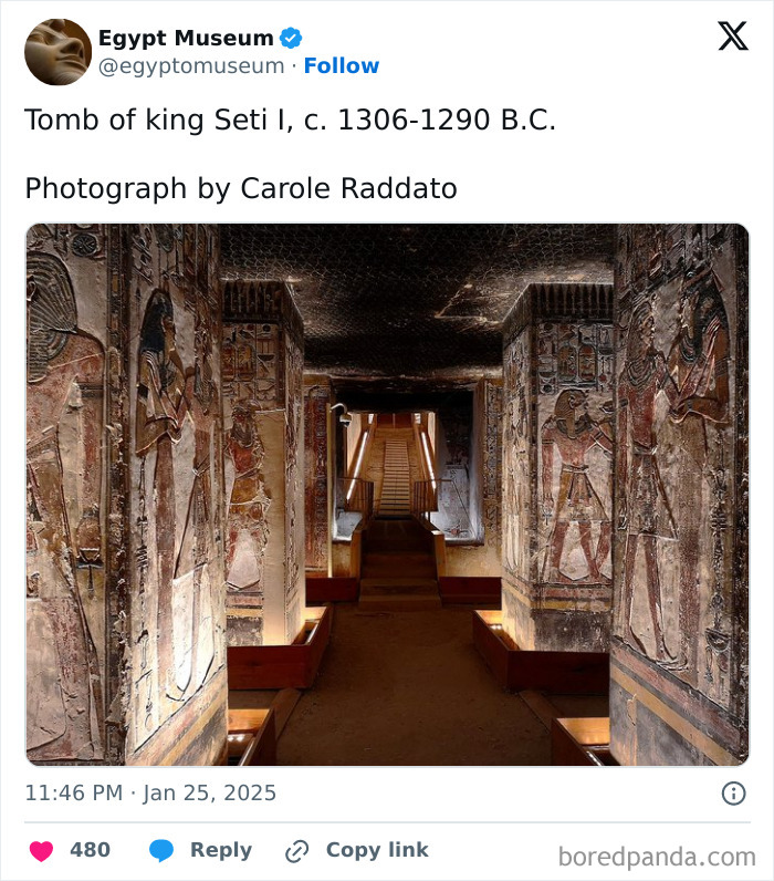 Ancient Egyptian artifacts in King Seti I's tomb, showcasing magnificent carvings and hieroglyphs.