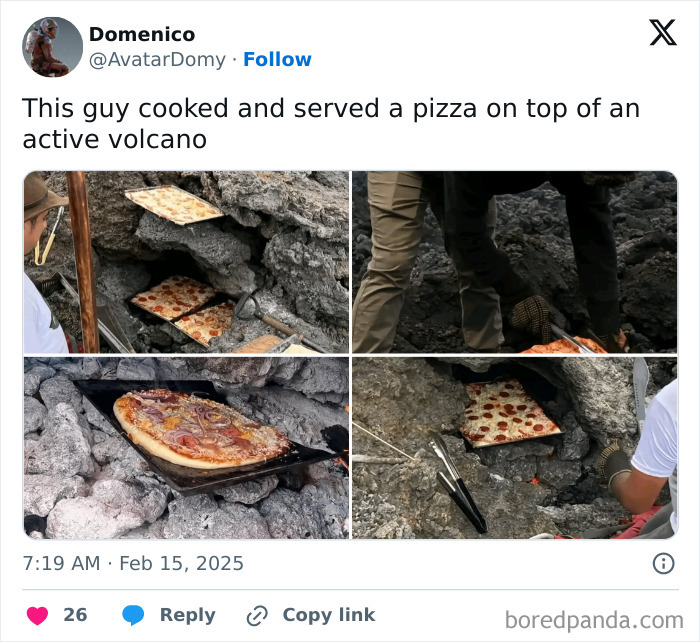 Cooking pizza on an active volcano, showcasing a truly dangerous and risky culinary adventure.