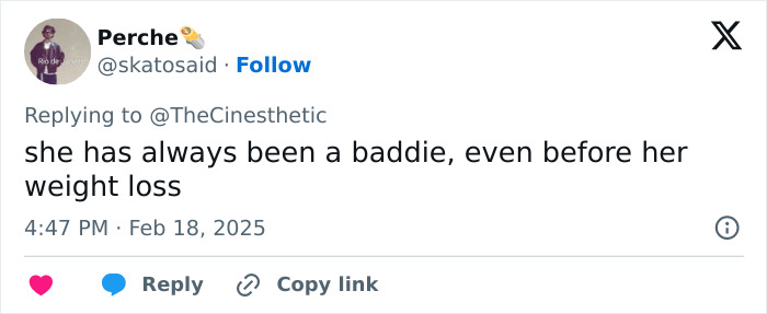 Tweet discussing Barbie Ferreira's impact before weight loss.