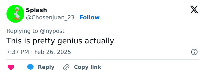 Tweet from user Splash calling a pothole prank "pretty genius" in response to officials taking action.