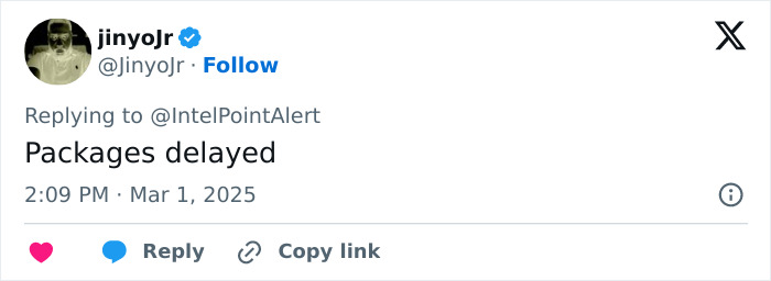 Tweet from jinyojr mentioning "Packages delayed" after FedEx aircraft incident, timestamped March 1, 2025.