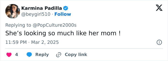 Karmina Padilla's tweet about Miley Cyrus with bleached eyebrows at Oscars 2025. Karmina Padilla's tweet about Miley Cyrus with bleached eyebrows at Oscars 2025.