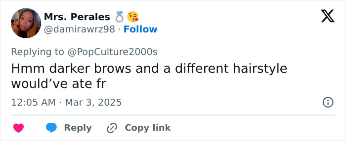 Tweet about Miley Cyrus' bleached eyebrows at Oscars 2025 with a comment on styling choices. Tweet about Miley Cyrus' bleached eyebrows at Oscars 2025 with a comment on styling choices.
