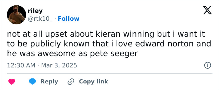 Fans Catch Edward Norton&rsquo;s &ldquo;X-Rated Reaction&rdquo; After He Loses Oscar To Kieran Culkin