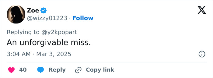 Tweet criticizing Oscars, with user commenting "An unforgivable miss" in response to Michelle Trachtenberg exclusion.