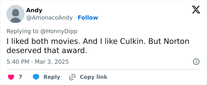 Fans Catch Edward Norton&rsquo;s &ldquo;X-Rated Reaction&rdquo; After He Loses Oscar To Kieran Culkin