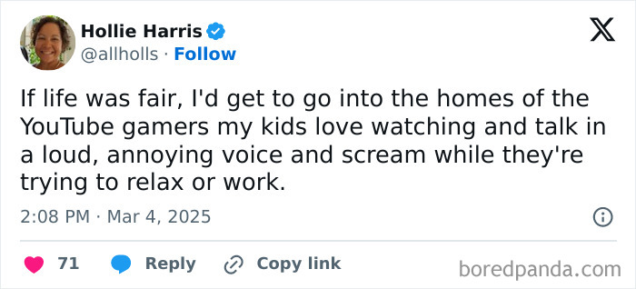 Tweet humorously shares relatable parenting woes about kids watching YouTube gamers.