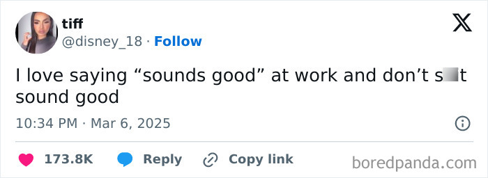 Funny work tweet joking about saying "sounds good" when it doesn't.