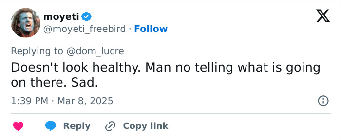 Tweet expressing concern over Jaden Smith's appearance, describing it as "strange" and "sad.