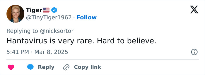 Tweet discussing hantavirus rarity. Tweet discussing hantavirus rarity.