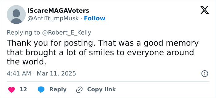 Tweet responds to "BBC Dad" nostalgia, thanking for memorable smiles worldwide. Tweet responds to "BBC Dad" nostalgia, thanking for memorable smiles worldwide.