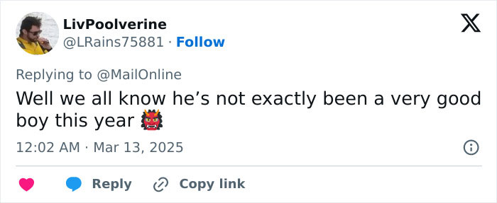 Tweet discussing recent events, possibly involving Hugh Jackman and legal drama, with a devil emoji.