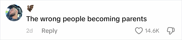 Comment discussing parenting with text "The wrong people becoming parents," emphasizing parental guidance. Comment discussing parenting with text "The wrong people becoming parents," emphasizing parental guidance.