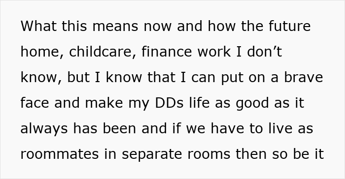Text about navigating future home and childcare amidst divorce discussions. Text about navigating future home and childcare amidst divorce discussions.