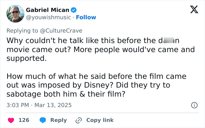 Tweet discussing Anthony Mackie's views on masculinity and "Captain America" film controversy.