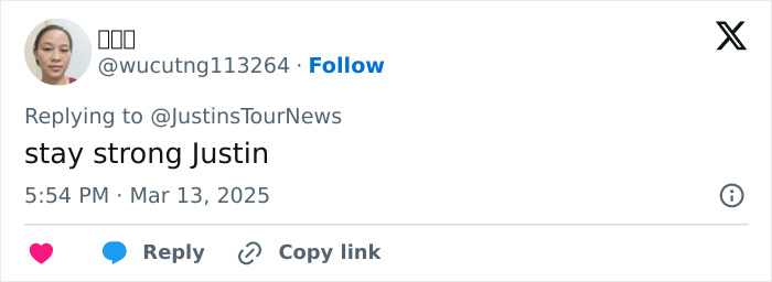 Tweet from a user encouraging Justin Bieber amid impostor syndrome concerns.