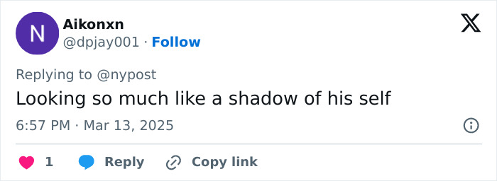 Tweet about Justin Bieber looking like a shadow of himself, posted by user Aikonxn.