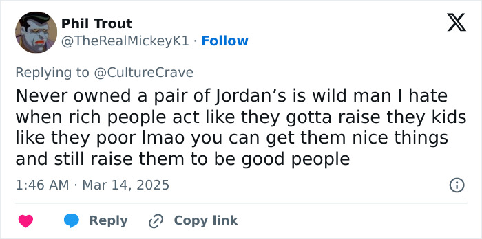 Phil Trout Tweet discussing personal views on parenting and lifestyle choices, linked to Captain America and masculinity.