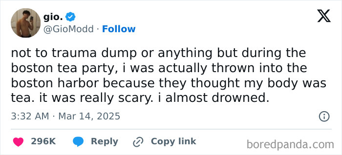 A humorous tweet parodying historical events for March's funniest posts on generational wealth.