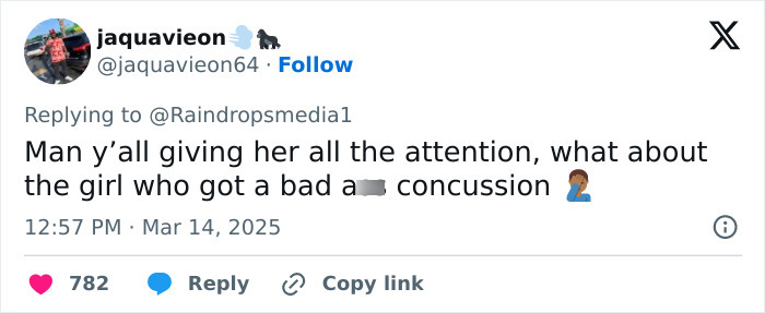 Tweet questioning the support for track star charged in baton assault case.