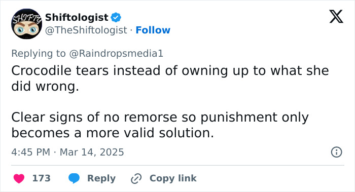 Tweet criticizing track star's response at support rally after baton assault charge.