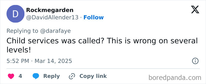 Tweet expressing outrage about police officer's treatment of daughter in cold.