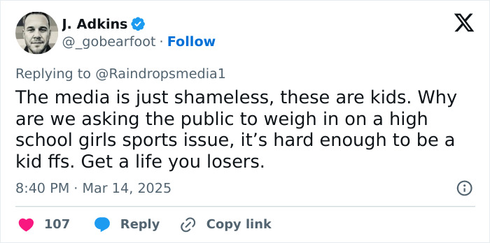 A tweet criticizing media coverage of a track star charged over baton assault in a high school sports issue.