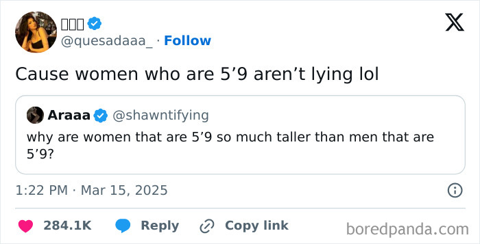 Tweet humor about women and height highlights funny observations in March.
