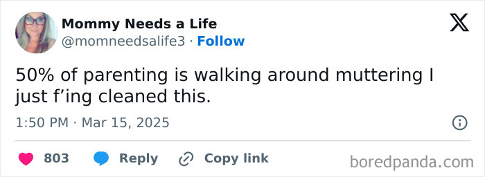 A relatable parenting tweet about cleaning frustration, shared on Twitter in March.