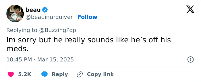 A tweet reacts to Kanye West's new song featuring North, calling it "off his meds. A tweet reacts to Kanye West's new song featuring North, calling it "off his meds.