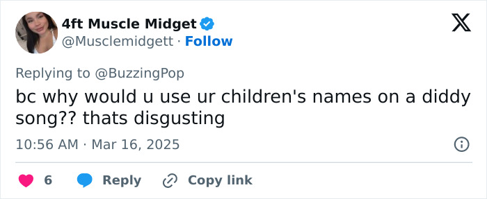 Tweet expressing anger over Kanye West’s use of North's name in a Diddy song, calling it "disgusting. Tweet expressing anger over Kanye West’s use of North's name in a Diddy song, calling it "disgusting.