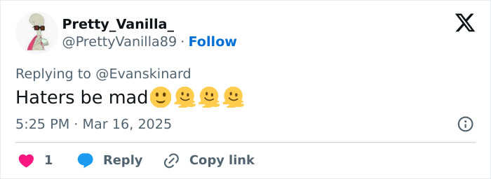 Tweet response about Snow White live-action critics, stating "Haters be mad" with emojis.