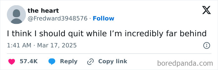 Funny post about quitting shared by user on social media, part of March's edition on generational wealth humor.