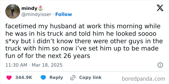 Funny work tweet about an awkward FaceTime with a husband at work, creating a humorous situation.