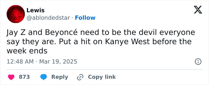 Tweet expressing anger from Beyonc&eacute; fans over Kanye's comment about Beyonc&eacute;'s children with Jay-Z.
