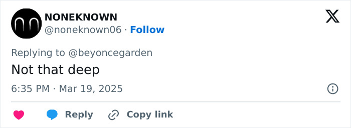 Tweet screenshot with username noneknown06 and text "Not that deep" related to debate about statue groping.