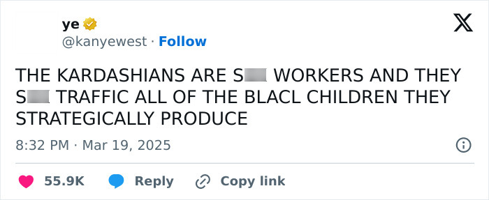 Kanye accuses Kardashians of trafficking, mentions daughter.