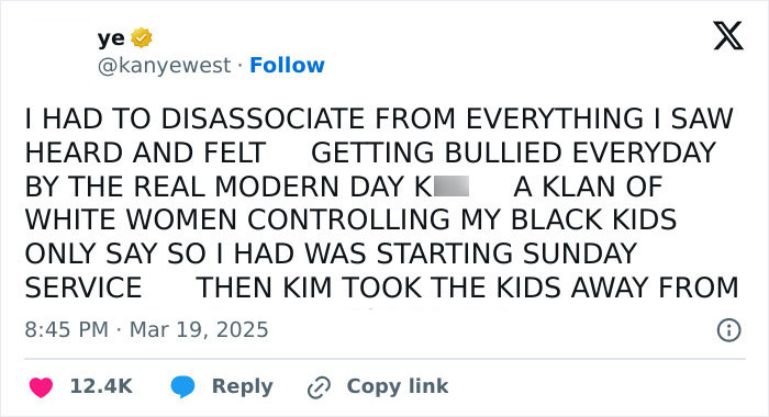 Kanye claims Kim restricts daughter&rsquo;s meeting with Andrew Tate, tweets about control and bullying.