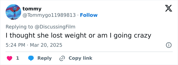 Tweet questioning Barbie Ferreira's weight loss, says "am I going crazy".