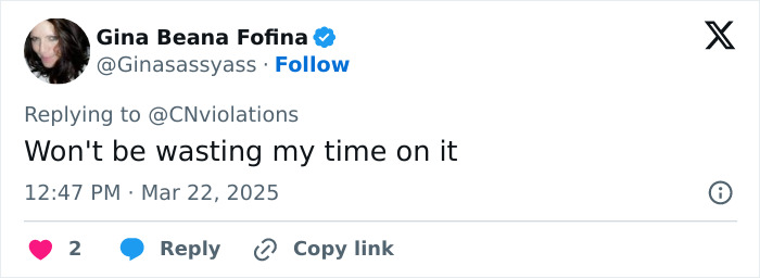 Tweet criticizing Disney's woke Snow White, saying "Won't be wasting my time on it.