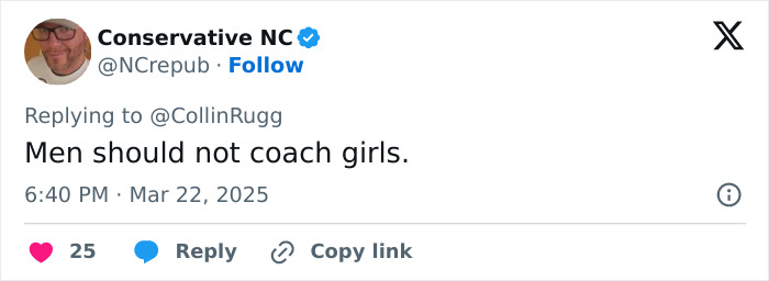 Tweet about basketball coach controversy involving high school girls.