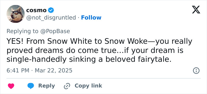 Woke Snow White critique on social media, highlighting negative fan reactions to Disney's latest release.