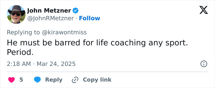 Tweet criticizing basketball coach after viral incident involving a female player.